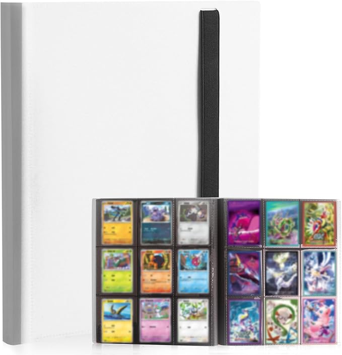 Card Binder 9-Pockets, Trading Card Binder, 20 Pages, 360 Card Capacity PU Collection Binder, Card Folder for MTG, TCG, Game Cards & Sports Cards（White）