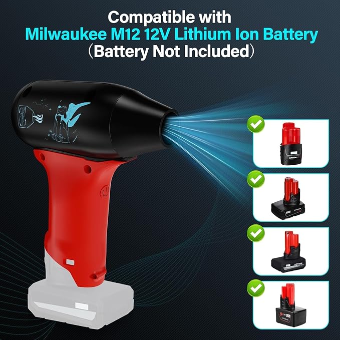 Portable Mini Turbo Jet Blower for Milwaukee M12 12V Battery, 4-Speed Wireless High Speed Handheld Fan, for Computer Key Board Cleaning,Hair Drying,Camping,Outdoors