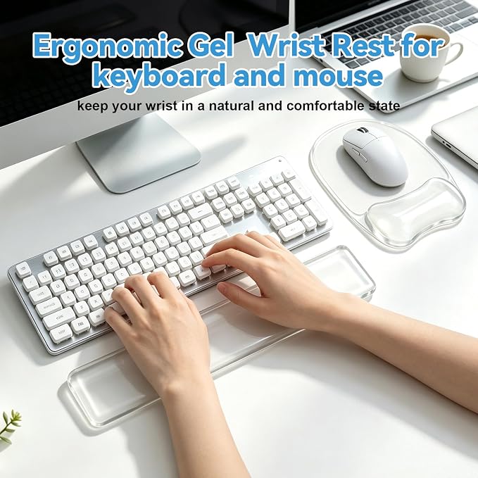 Gel Wrist Rest for Keyboard,Clear Keyboard Wrist Rest and Gel Mouse Pad Set | Ergonomic Gel Wrist Rest,Anti-Slip Keyboard Wrist Support and Mouse Wrist rest for Desktop Relieve Pain(Clear)