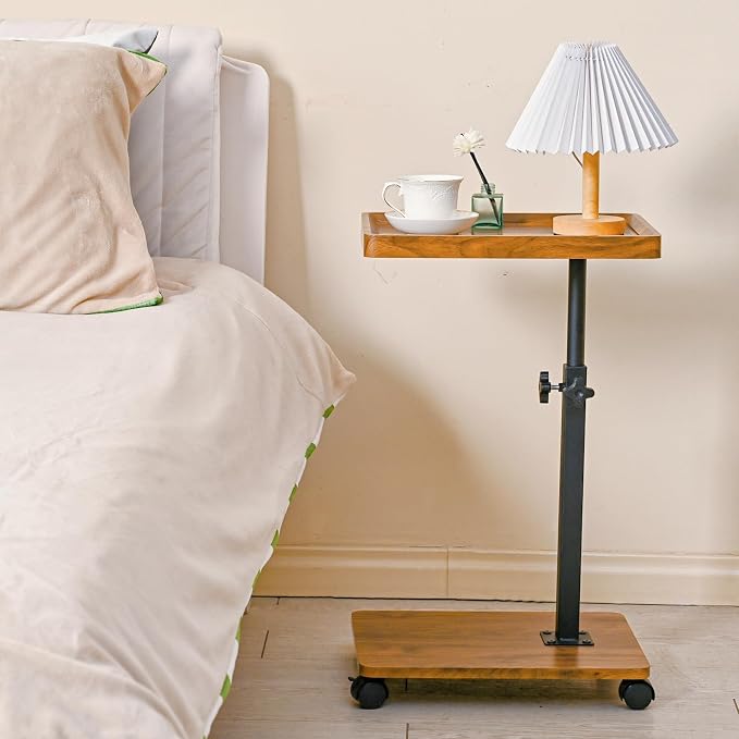 C Table End Table Adjustable Height,C Shaped End for Couch，Snack Tables,360°Swivel TV Tray Sofa Table,Tables that Slide Under,Coffee SideTable for Bed,Chair,Bath-tub (Original Wood Color)