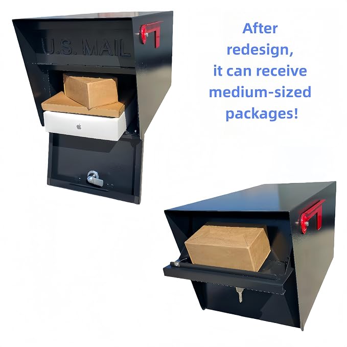 Mailbox,with Mounting Post, 4 Keys,Mailboxes for Outside,Locking Mailbox,Large,Black,Metal Mail Box,Heavy Duty