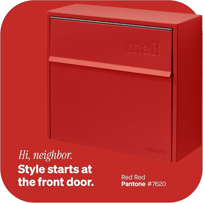 Adoorn Lockable Wall Mount Mailboxes for Outside - Small Anti-Theft Locking Mailbox for Letters - Weatherproof Construction - Durable Steel - 13.5" H x 15" L x 5.5" D - Red-Red