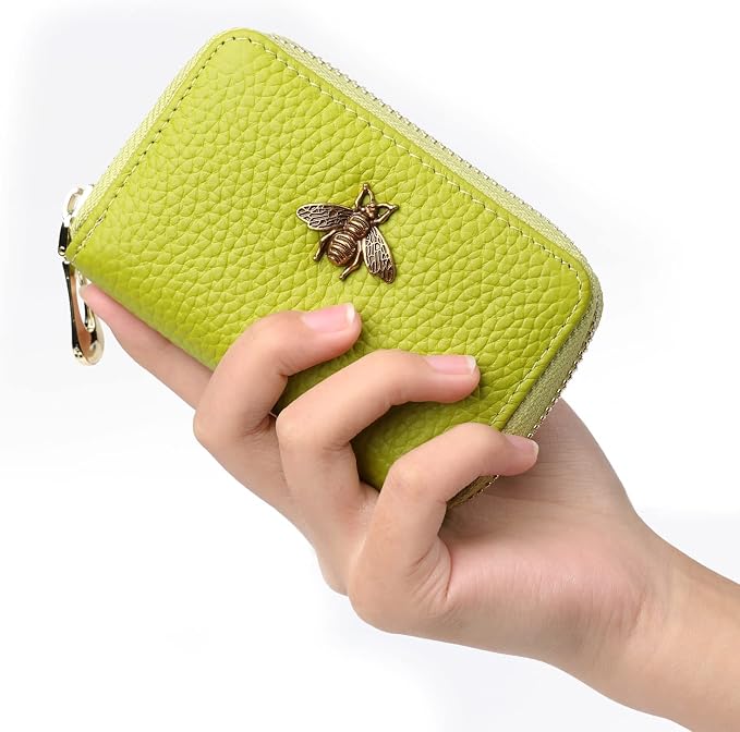imeetu RFID Credit Card Holder, Small Card Wallet Women, Leather Card Case | Genuine Leather Women's Card & id Cases, Change Coin Purse with Zipper Keychain id Window, 20 Colors & 3 Styles, Daily, Gifts