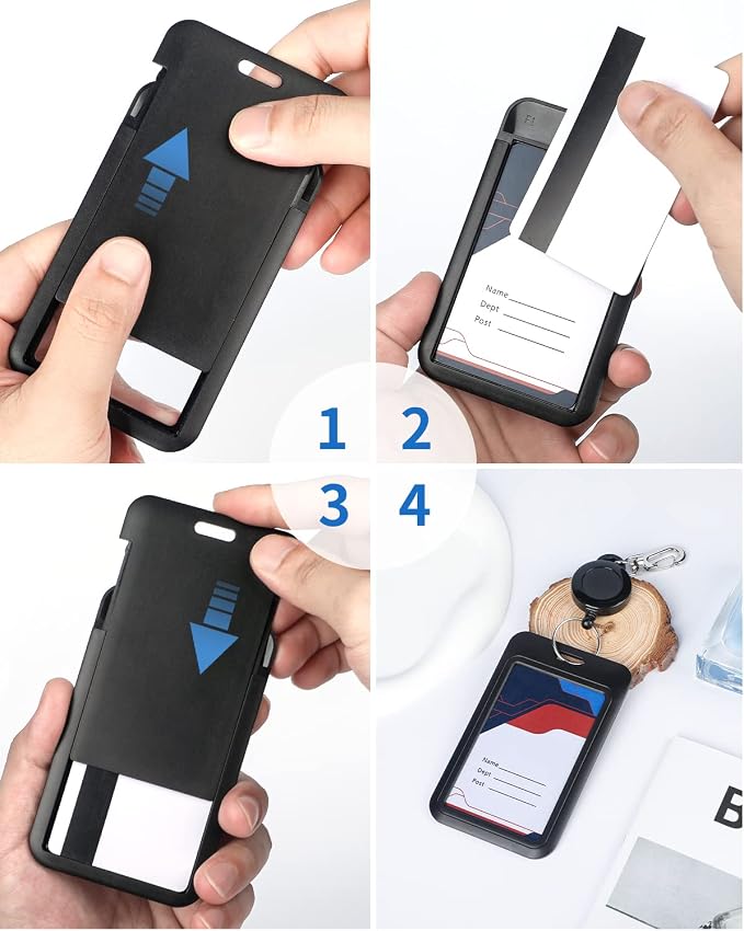 Uniclife 1 Pack Sliding ID Badge Holder Hard Black Vertical Plastic Card Case Protector Pouch with Clear Window for Office School ID Credit Cards Proximity Key Cards Driver’s Licenses and Passes | Hard black sliding vertical case with clear window prot...