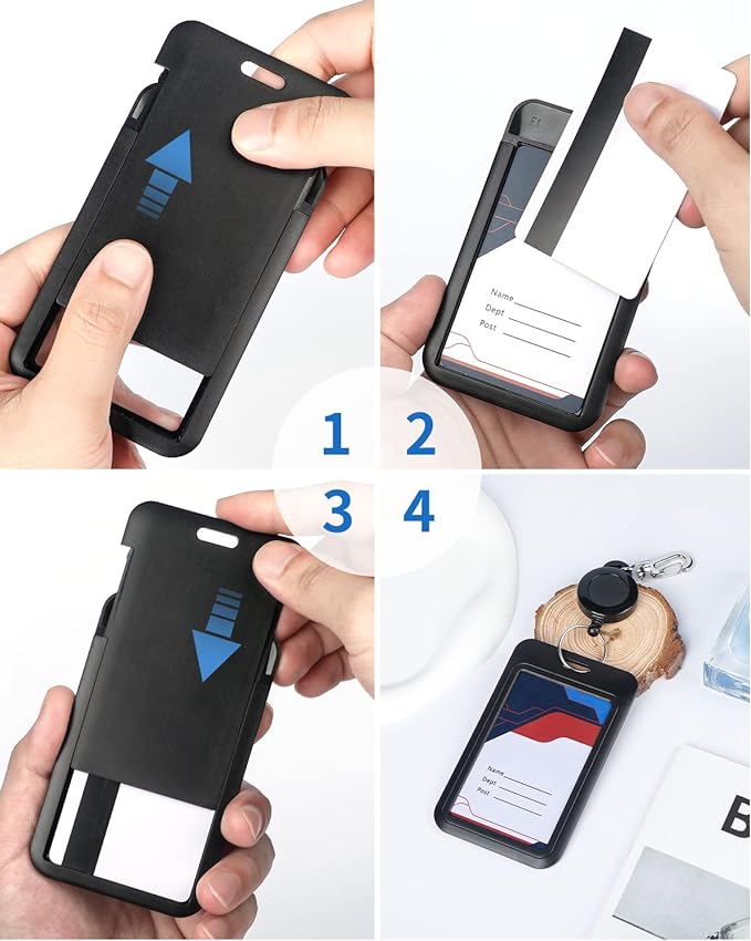 Uniclife 6 Pack Sliding ID Badge Holder Hard Black Vertical Plastic Card Case Protector Pouch with Clear Window for Office School ID Credit Cards Proximity Key Cards Driver’s Licenses and Passes
