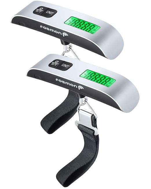 Fosmon Digital Luggage Scale, 110lbs Suitcase Baggage Scale, 2 Pack Silver | LCD Backlight Display, Temperature Sensor, Tare Function, Stainless Steel Durable Design, Hanging Suitcase Weight Scale
