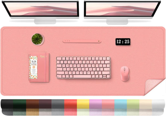 Sweet Pink Leather Desk Pad, 47.2'' x 23.6'', Suede Base Sewing Desk Blotter, Non-Slip Office Mat, Waterproof Writing Pad for Home and Office