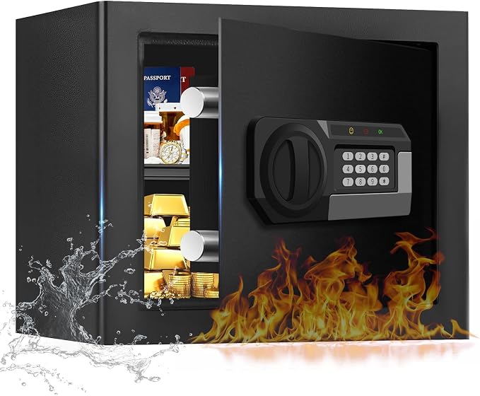 1.3 Cuft Safe Box Fireproof Waterproof, Digital Security Safes for Home Use Fire and Water Proof with Combination Lock, Alarm System and Removable Shelf, Anti-Theft Document Safes For Money, Jewelry