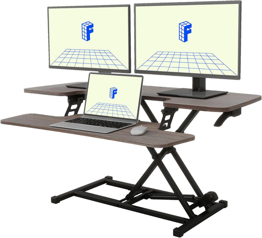 FLEXISPOT 42" Height Adjustable Standing Desk Converter Sit-to-Stand Desk Riser for Home and Office Computer Workstation with Wide Keyboard Tray, Walnut Color