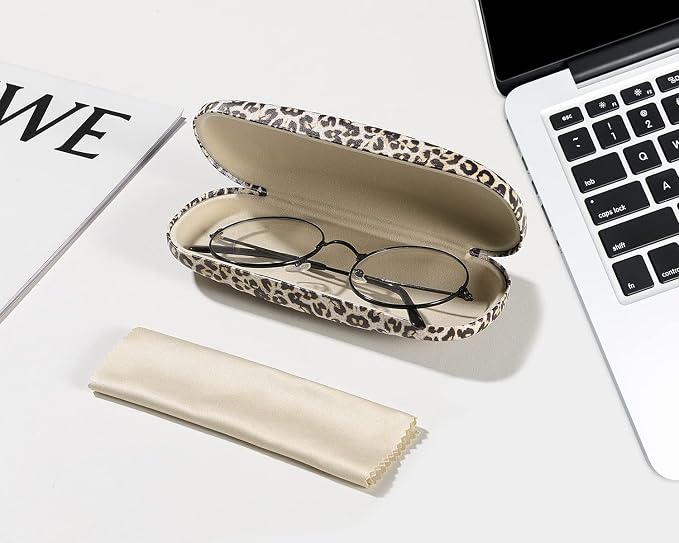 MoKo Hard Shell Eye Glasses Case, PU Leather Eyeglasses Cases with Cloth