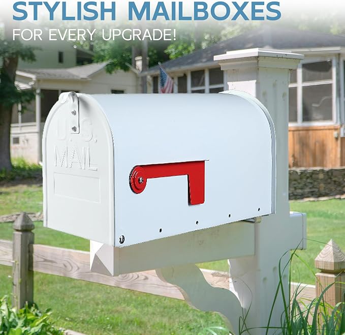 BlissBoard Metal Mailboxes Post Mount, Galvanized Steel Outside Mail Box, Standard Medium Capacity, 20 x 8.7 x 6.7 Inches, White