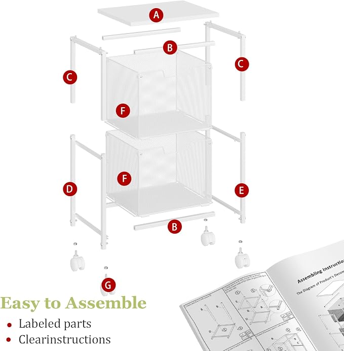 Rolling File Cart with 2 Storage Drawers,Under Desk Storage Cart | Hanging File Folder Organizer with Wheels, Filing Cabinet Mobile Printer Stand Utility Craft Cart for Home Office,White