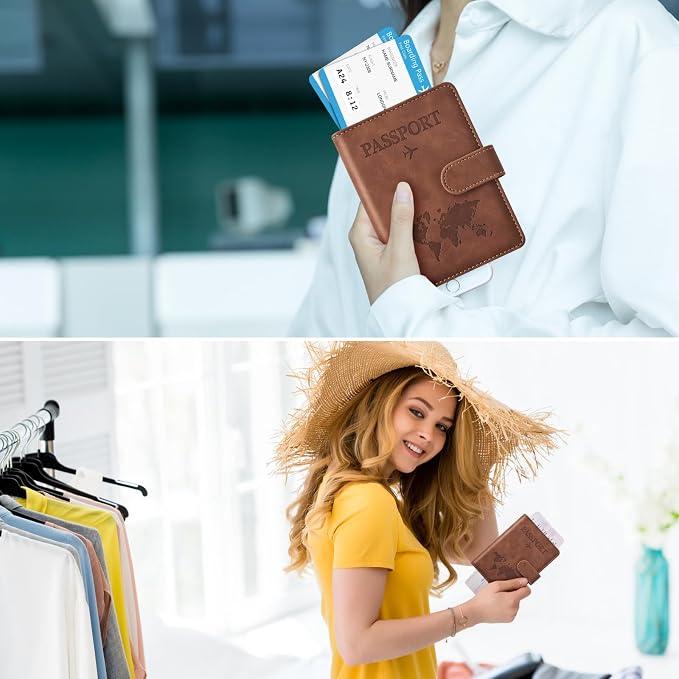 Eoehro Passport Holder for Travel Essentials, Passport Wallet Cover Case for Travel Must Haves Accessories,Passport Book Holders for Women and Men(brown)