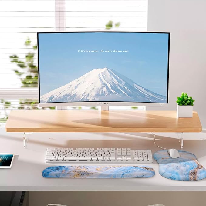 Ergonomic Mouse Pad with Wrist Support and Keyboard Wrist Rest Set | Memory Foam Wrist Cushion, Non-Slip PU Base, Massage Design, Relieves Wrist Pressure for Work, Gaming & Office Use