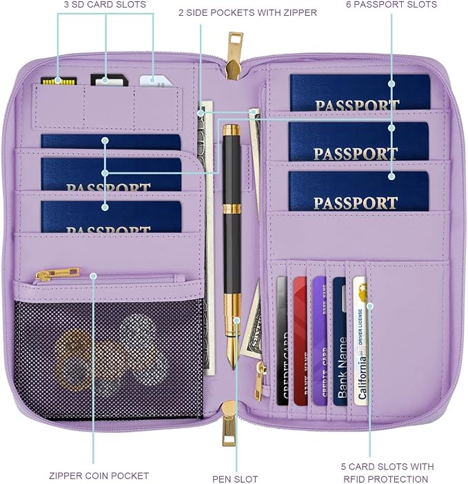 Family Passport Holder Wallet RFID Blocking Document Organizer | PU Leather Mulit-purpose Travel Wallet Credit Cards Case for Women Men, Gradient
