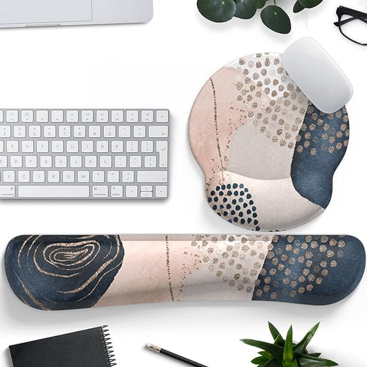Ergonomic Boho Mouse Pad with Wrist Support Gel and Keyboard Wrist Rest, Non-Slip Pu Base Gaming Kawaii Cute Mouse Pad for Boho Office Decor, Easy Typing & Pain Relief