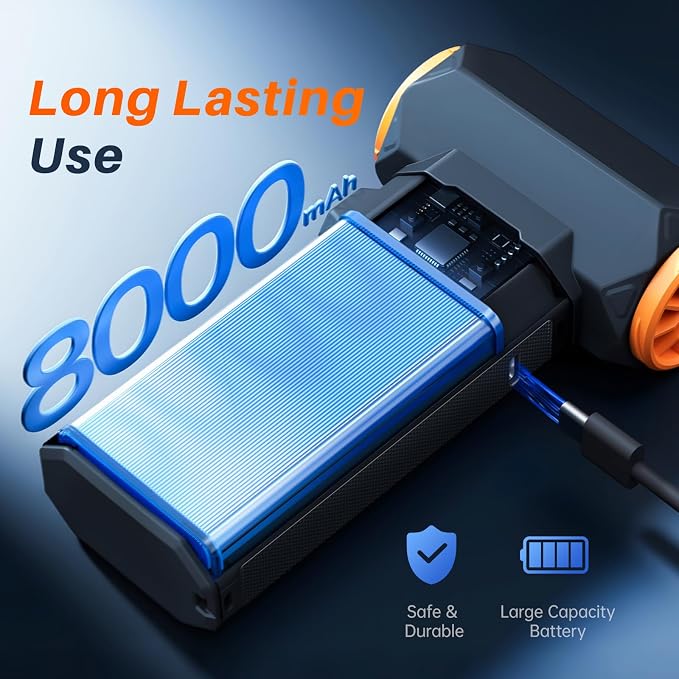 MUXNW 2-in-1 Air Duster & Vacuum, 130000 RPM | 8000mAh USB-C, 100-speed, blower/vacuum for PC, keyboard, car, home. Cordless mini 2-in-1