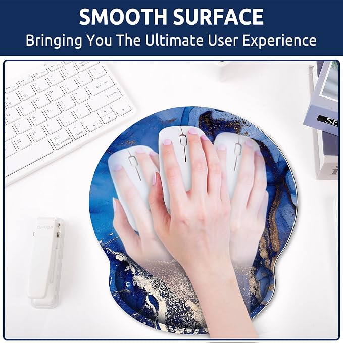 KONVINIT Ergonomic Mouse Pad with Wrist Rest, Small Mousepad with Non-Slip Rubber Base and Smooth Surface, Dark Blue Mouse Pads for Desk, Office Desk Accessories