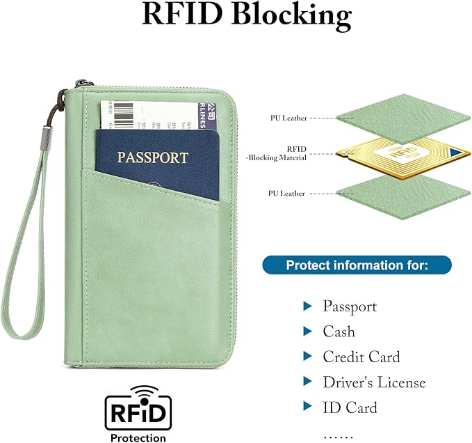 Family Passport Holder for Travel Women and Men Multiple RFID blocking Passport Holder MultiFunction Passport Wallet Passport Case Passport cover with Zipper