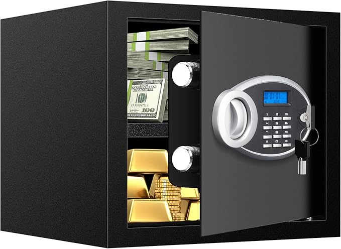 1.6 Cuft Fire proof Safes for HOME USE, Anti-Theft Digital Personal Security Safety Box with Electronic Keypad and Spare Keys, Home Safes Fireproof Waterproof for Money Medicine Document Valuables