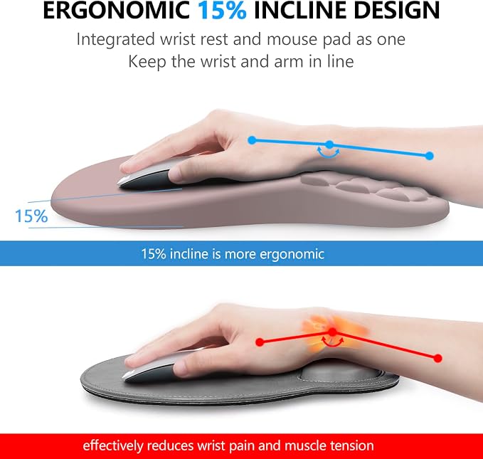 Ergonomic Mouse Pad Wrist Support, 2 in 1 Keyboard Wrist Rest Set | Memory Foam, 15° Ergonomic Slope, Massage Bead Design, Non-Slip PU Base, Lycra Fabric, for Office & Gaming, Gradient Pink