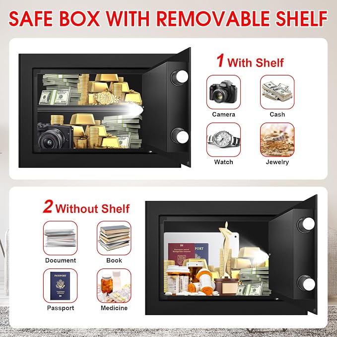 1.3 Cuft Safe Box Fireproof Waterproof, Digital Security Safes for Home Use Fire and Water Proof with Combination Lock, Alarm System and Removable Shelf, Anti-Theft Document Safes For Money, Jewelry