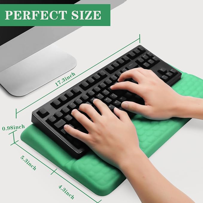 Computer Keyboard Stand with Wrist Rest Support Pad, Green | Ergonomic Comfy Tilted Keyboard Stand Riser Holder Pad for Pain Relief, Soft Memory Foam Desk Cushion for Office Home