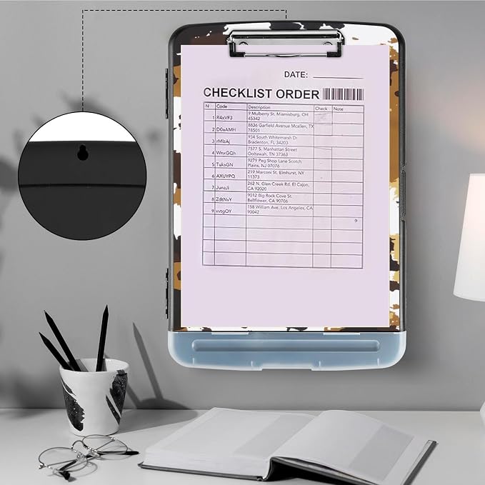 Clipboard with Storage,Storage Clipboard with Pen Holder,Heavy Duty Plastic Storage Clipboard with Low Profile Clip,Teacher Must Haves,Clipboard Folder,Office Supplies,Cow Leopard -1340