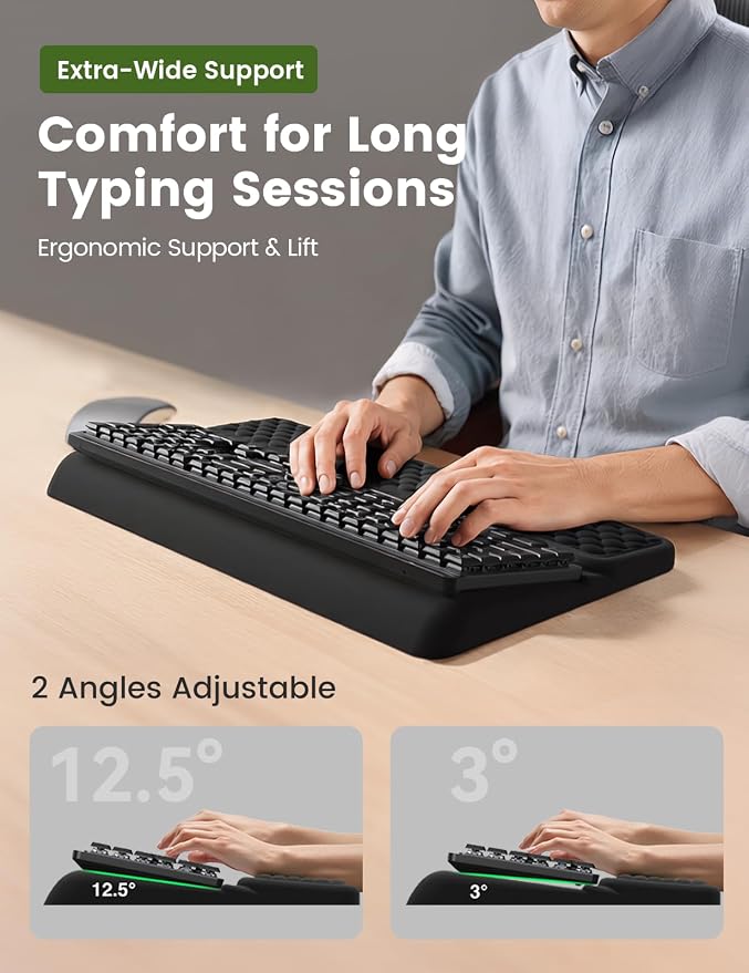 Vaydeer Extra-Large Wrist Rest with Keyboard Stand, Ergonomic Wrist Support Pad, Soft Memory Foam Wrist Cushion for Mechanical 100% Full-Size Keyboard, Carpal Tunnel Pain Relief, Green