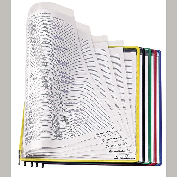 Tarifold FoldFive Display Pockets, Letter Size, Assorted, 5 Pack | 5 FoldFive PVC pockets hold up to 50 letter-size sheets, wire-reinforced frames, snap-on index tabs, for Tarifold systems