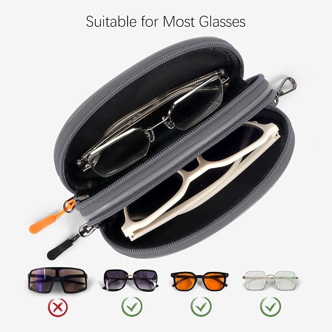 Double Eyeglasses Case Soft Portable Zipper Sunglasses Pouch with Keychain Clip for Men Women