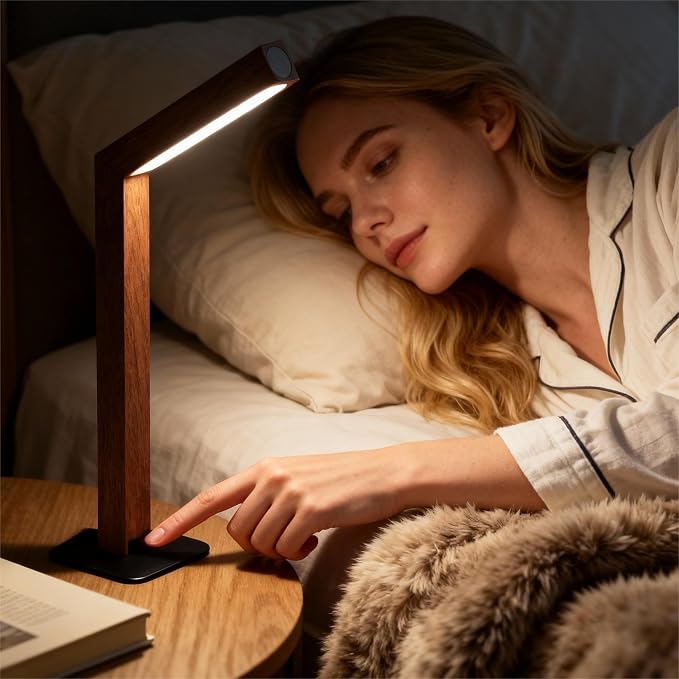 Wooden Desk Lamp Magnetic Wall Mount Rechargeable Home Office-Sapele | 360 Rotatable cordless night light ,Touch dimming,USB-C. Minimalist style for reading, bedside,artwork,working,ambiance