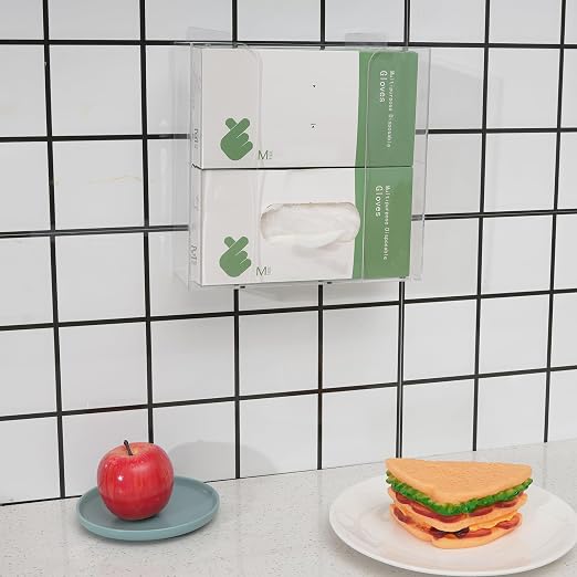 Cq acrylic Rubber Glove Holder for Wall Mount,Clear Disposable Glove Dispenser and Glove Box on Wall,Multipurpose Wall Floating Mask Dispenser and Medical Gloves Rack Storage,10.2”x9.8”x3.5” Pack of 1