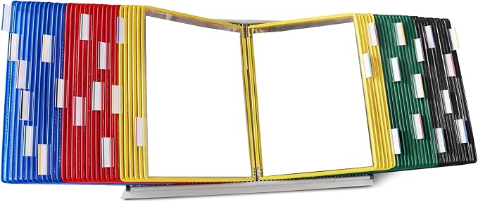 Tarifold Desktop Reference Display System, 60 Pockets, Assorted Colors | 60 double-sided PVC pockets, holds 120 letter-size sheets, sturdy metal base, quick-find indexing, quick and easy to assemble