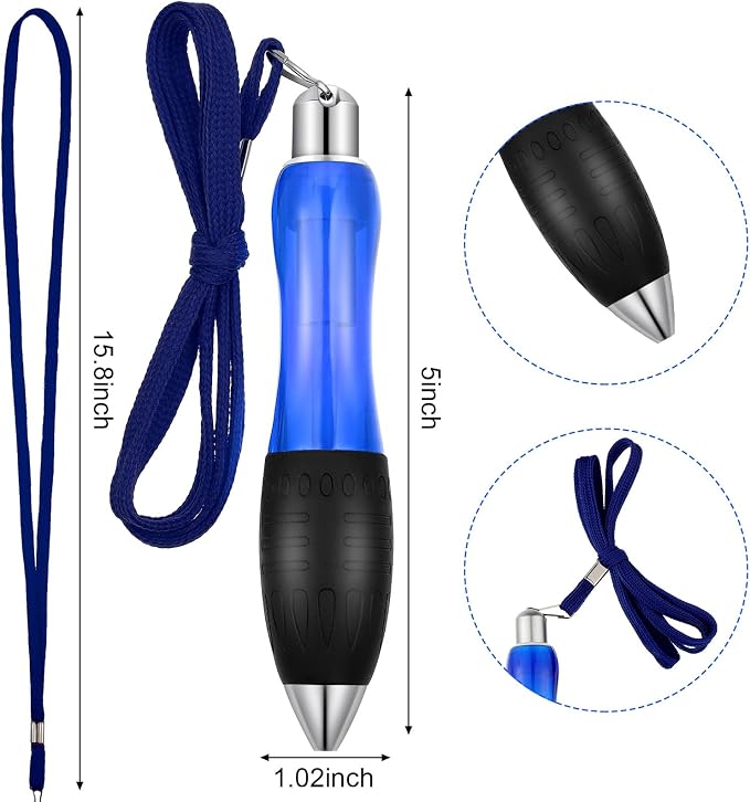 Tenare 5 Big Fat Pens with 10 Blue Extra Refills Thick Pen for Arthritis Hands Wide Grip Ballpoint with Rope Handwriting Aids for Tremor, Parkinson, Elderly(Yellow, Blue, Red, Green, Black)