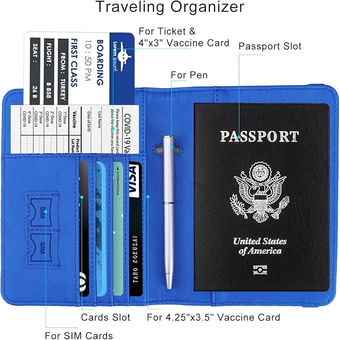 WALNEW Passport Holder for Travel, RFID Passport Cover Wallet for Women Men, PU Leather Passport Book Card Holder Case with Pen, Travelling Essentials for Flying | PU Leather Passport Cover Case with Pen Holder, Travel Must Haves Accessories, Passport ...