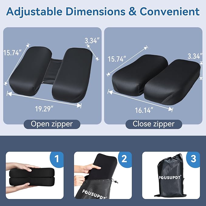 Adjustable Seat Cushion, Memory Foam Office Chair Cushion, Car Seat Cushion, Foldable Travel Cushion for Tailbone Pain, Sciatica Pain Relief, Lifting Cushion for Sitting, Driving, Traveling(Large)