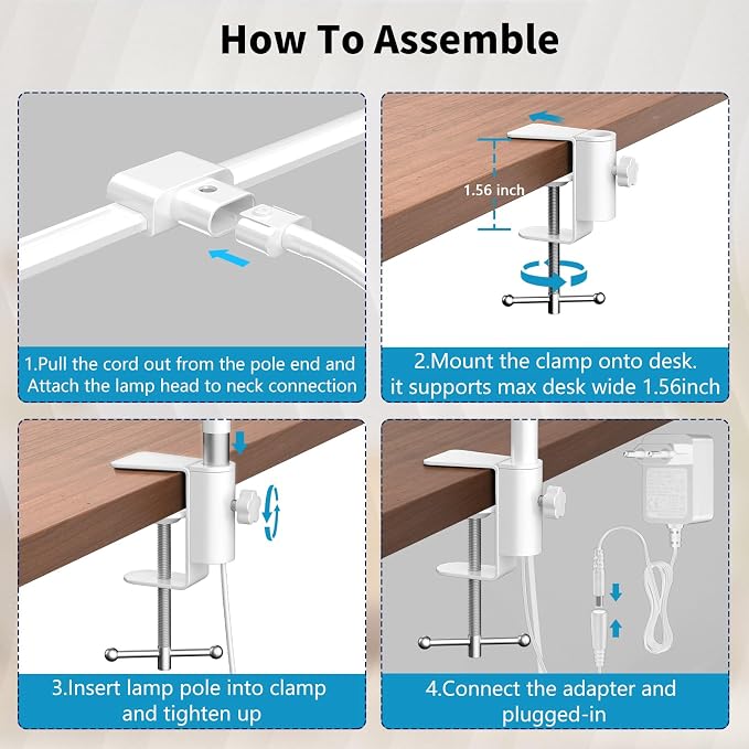 LED Desk Lamp with Clamp, Double Head for Dual Screen, 4 Color Modes,White | Eye-Caring 1200LM Desk Lights for Home Office Monitor Computer Workbench,3000-6000K Dimmanle Table Lamp Memory & 30-Min Timer