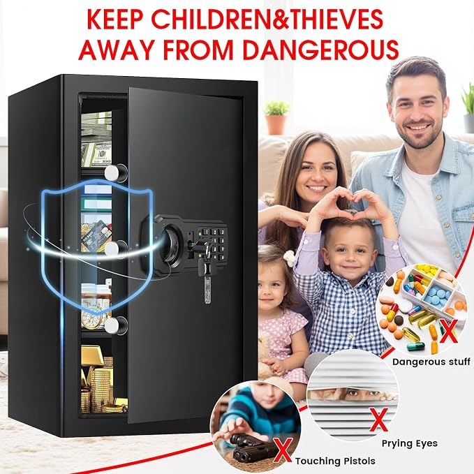 5.1 Cuft Large Home Safes Water and Fireproof with Digital Keypad & Key Lock, Fire Security Safes with 3 Removable Shelves, Anti-Pry Safe Box for Money Documents Jewelry, 23.62"H x14.96"W x 12.2"D