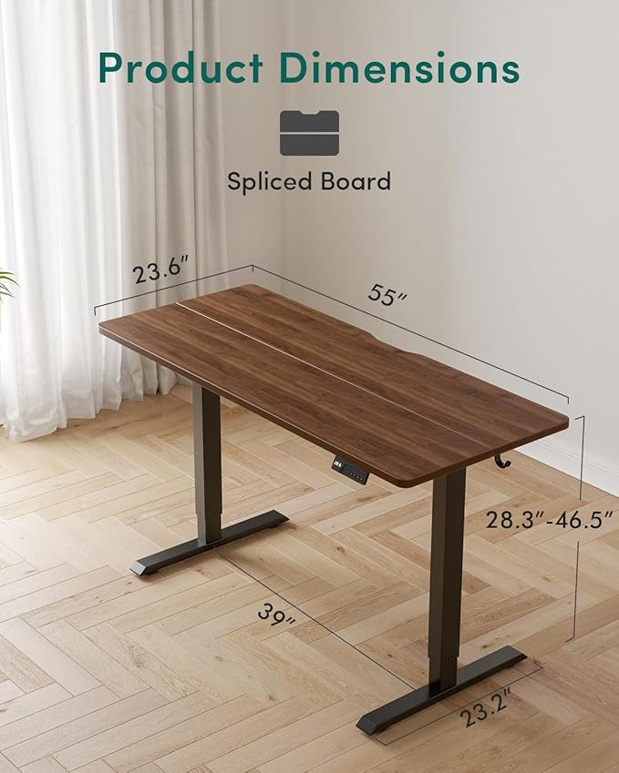 CubiCubi Electric Standing Desk, 55 x 24 Inches Height Adjustable Sit Stand Desk, Ergonomic Home Office Computer Workstation, Black Walnut