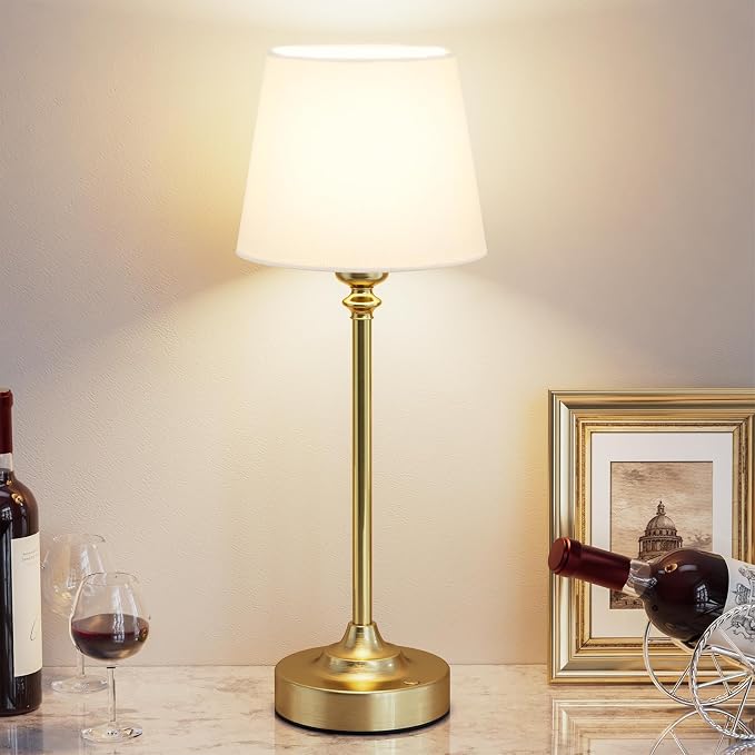 Gold Cordless Table Lamp with Rechargeable Battery, 1 Pack | Touch Stepless Dimming with Memory, 4000mAh Capacity, 3000K Warm Light, for Bedroom, Dining Table, Counter, Living Room