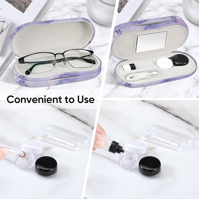 Fintie 2 in 1 Contact Lens Case and Eyeglasses Case, Double Sided Portable Eyeglasses Travel Holder with Built-in Mirror, Tweezer and Contact Lens Solution Bottle Included