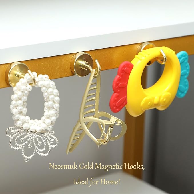 Neosmuk Magnetic Hooks, Heavy Duty 85lb+ Strong Magnet Hook for Cruise Cabins, Cruise Essentials 2026 for Hanging, Metal Wall Refrigerator Hangers (Golden, 10 Pack)