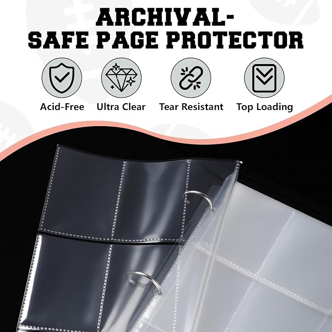Football 9-Pocket Card Binder, 50 Pages 900-Pocket Large-Capacity Collector Album, Double-Sided Pocket Sports Card Storage Album,Football