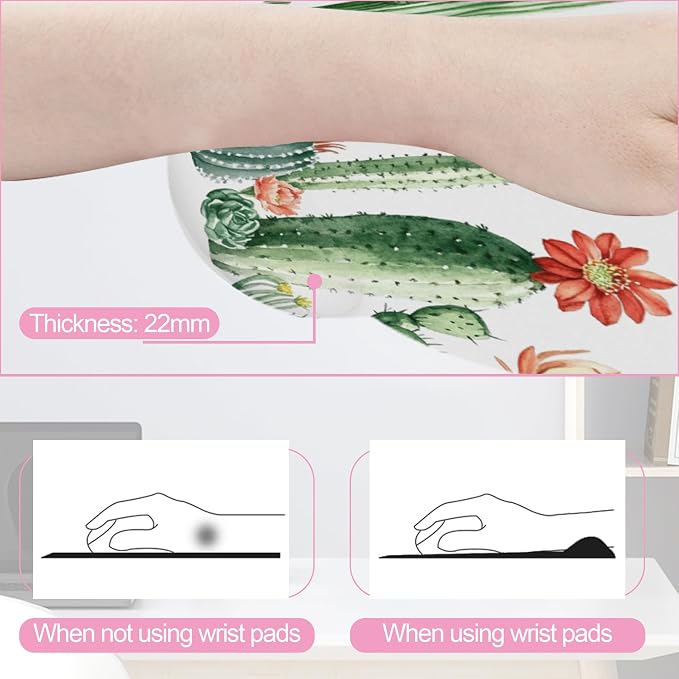 Cactus Succulent Greenery Flower Keyboard Wrist Rest Pad and Mouse Pad Wrist Support Set,3-in-1 Ergonomic Mouse Pad with Non-Slip Rubber Base for Home Office Game Computers Desk,