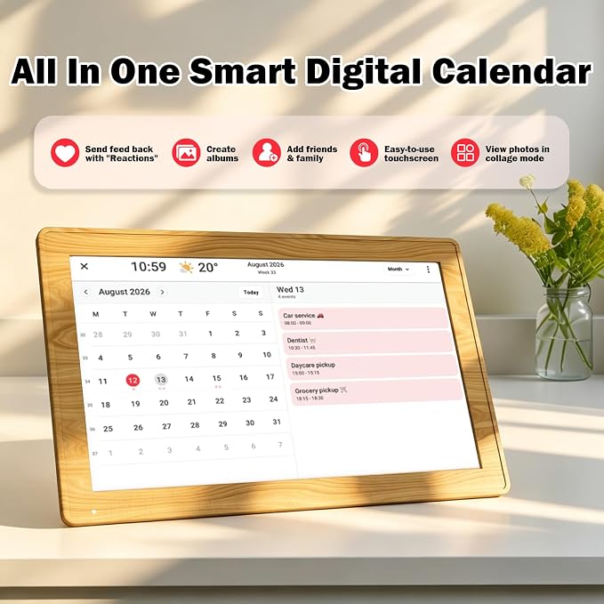 Digital Calendar 15.6 inch Wall Planner, Smart Touch Screen, Digital Calendar,Electronic Calendar & Digital Picture Frames Smart WiFi, Display for Family Schedules and meal planning,Great for Organizing Your Schedules,Planner,Teak Wood Grain