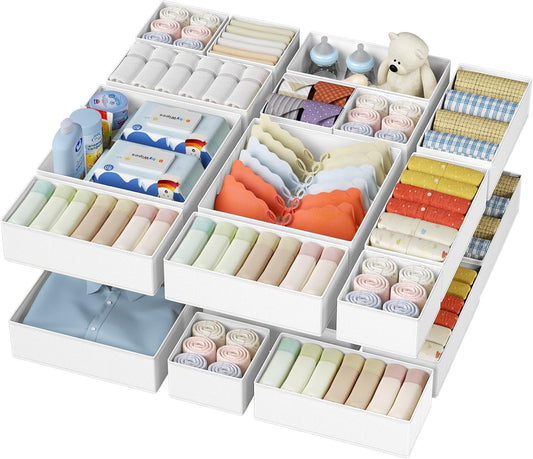 DIMJ Drawer Organizer Clothes - 20 Pack Closet Drawer Organizer Bins for Baby Clothes Storage, Fabric Dresser Organizer for Nursery Bedroom, Foldable Small Drawer Dividers for Underwear Socks