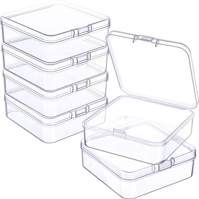 Jetec 6 Pieces Mini Plastic Clear Beads Storage Containers Box for Collecting Small Items, Beads, Jewelry, Business Cards, Game Pieces, Crafts (2.9 x 2.9 x 1 Inch)