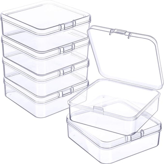 Jetec 6 Pieces Mini Plastic Clear Beads Storage Containers Box for Collecting Small Items, Beads, Jewelry, Business Cards, Game Pieces, Crafts (2.9 x 2.9 x 1 Inch)