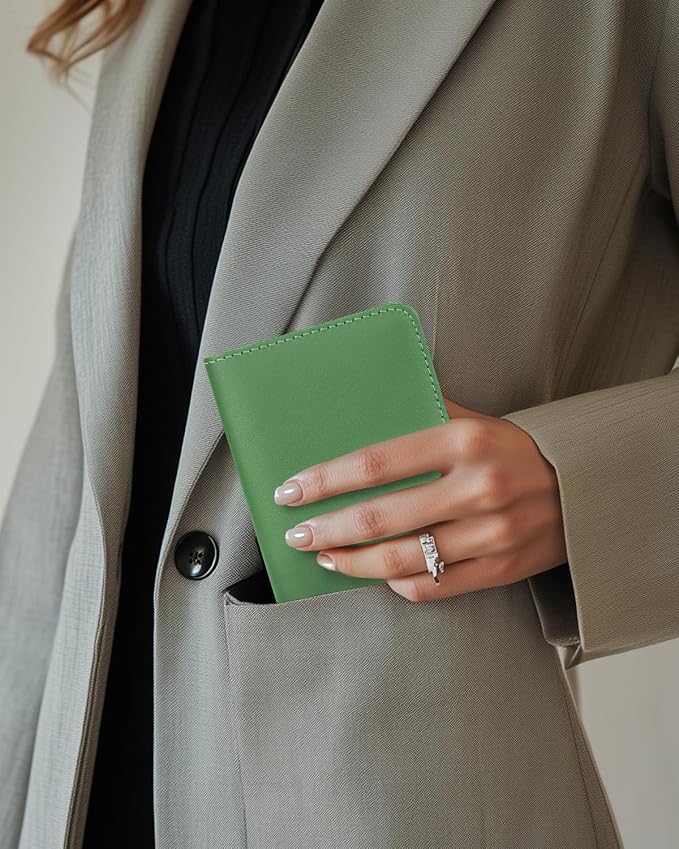 ALLIVE Passport Holder for Travel, Genuine Leather Passport Holder Women Men,Passport Cover,Travel Wallet Must Haves Airport Essentials Travel Gifts Green